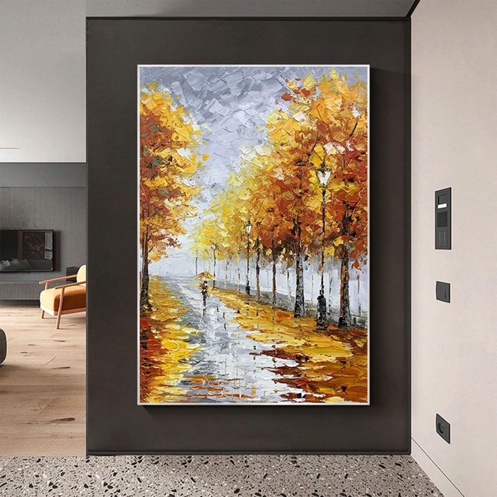 Autumn Whisper – Minimalist Forest Oil Painting on Canvas - Kidd's Home