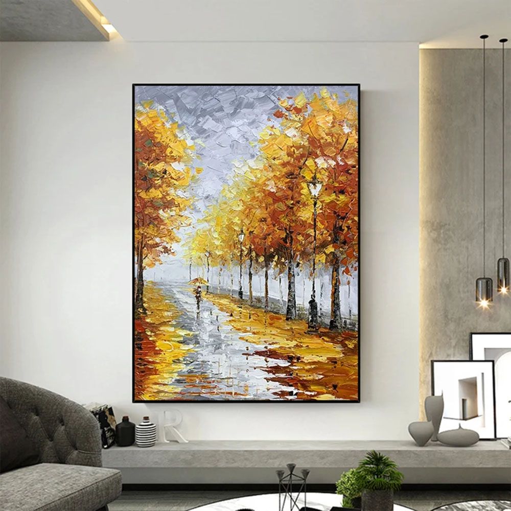Autumn Whisper – Minimalist Forest Oil Painting on Canvas - Kidd's Home