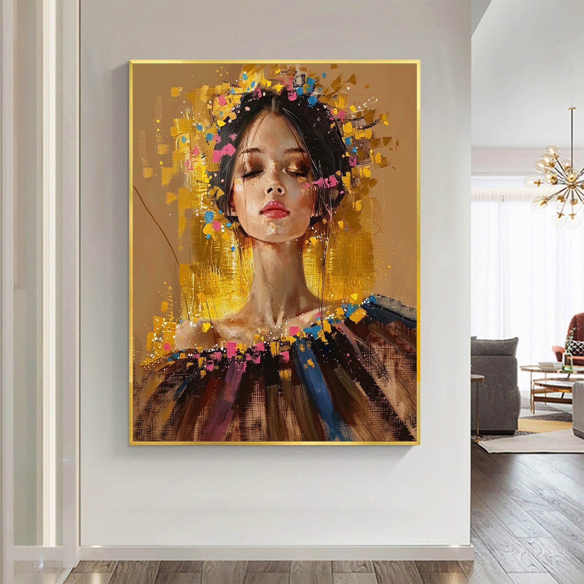 Colorful Serenity – Hand - Painted Modern Woman Portrait Wall Art - Kidd's Home