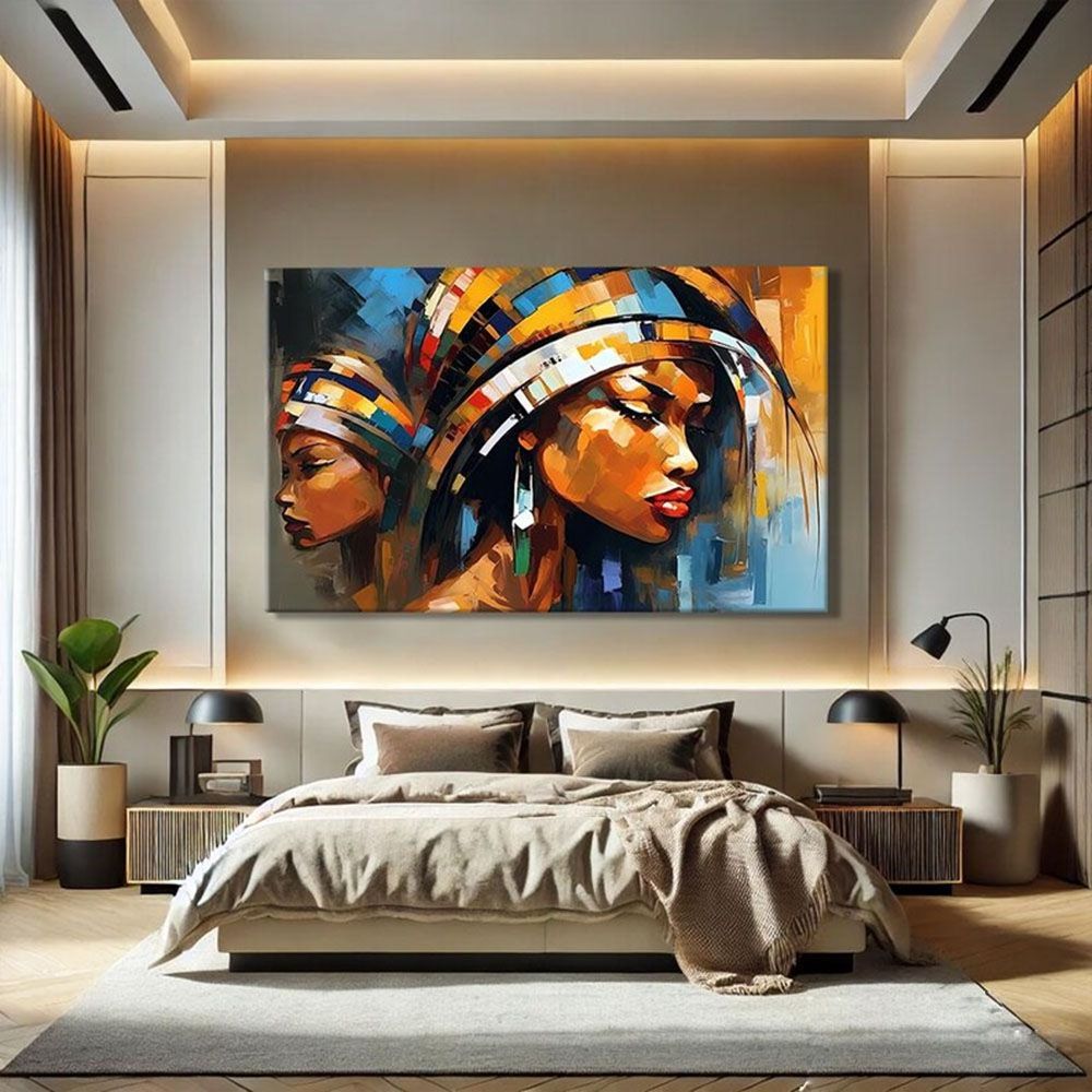 Elegant African Muse – Hand - Painted Mid - Century Modern Wall Art - Kidd's Home