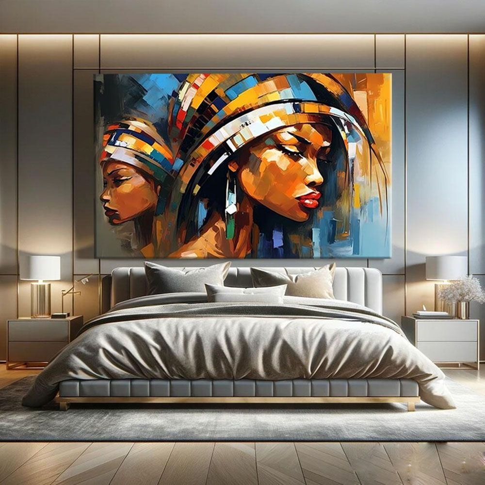 Elegant African Muse – Hand - Painted Mid - Century Modern Wall Art - Kidd's Home