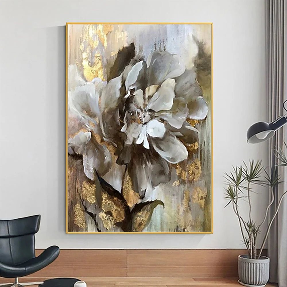 Golden Bloom Texture – Hand - Painted Floral Luxury Canvas - Kidd's Home