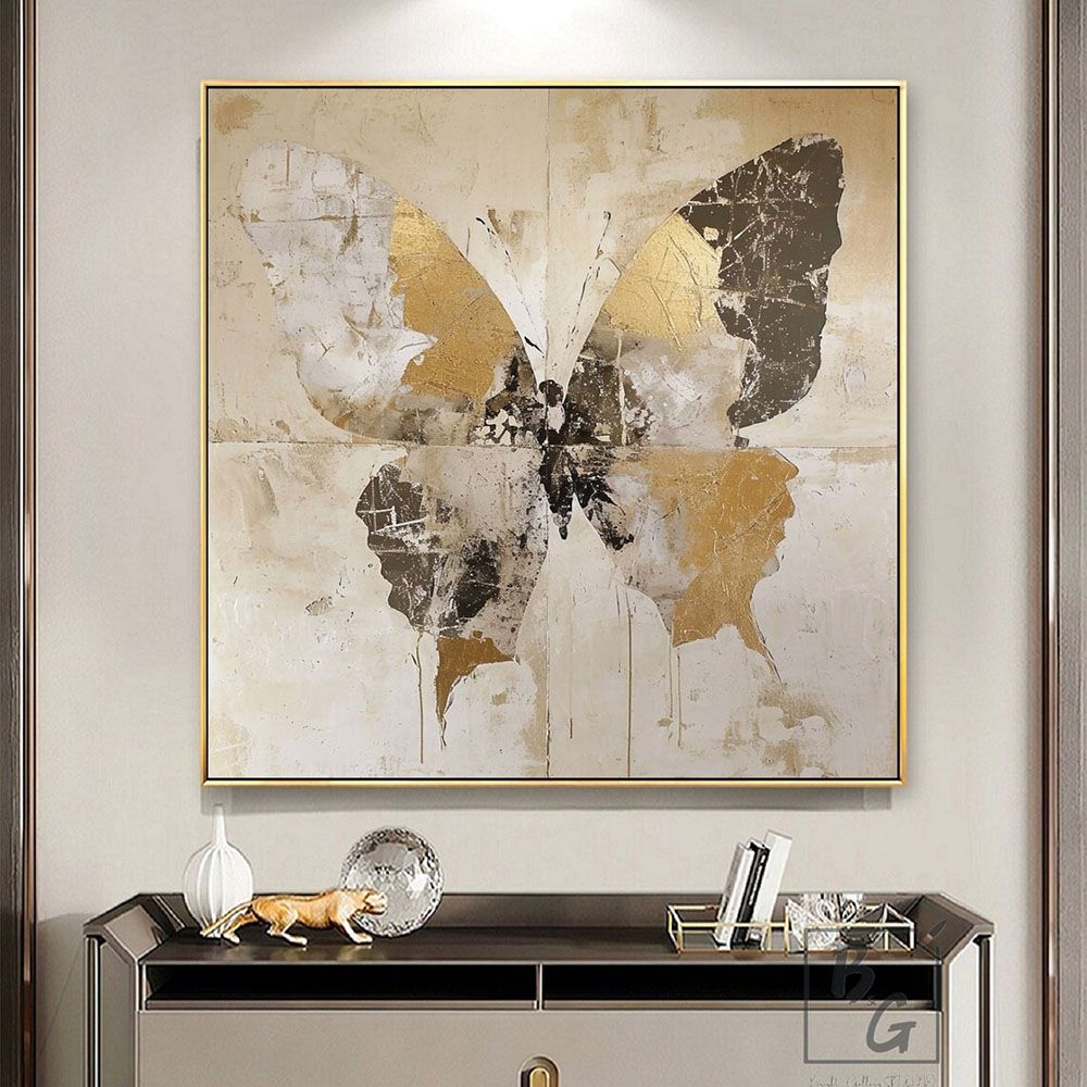 Golden Wings – Hand - Painted Abstract Butterfly Canvas Art - Kidd's Home